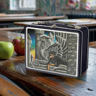 Majestic Dark Fantasy Rottweiler Gargoyle Castle Metal Lunch Box