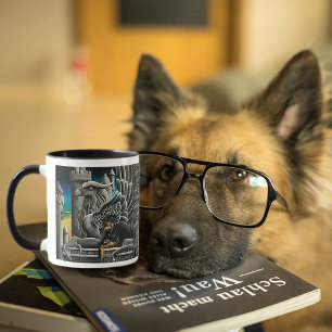 Majestic Dark Fantasy Rottweiler Gargoyle Castle Mug