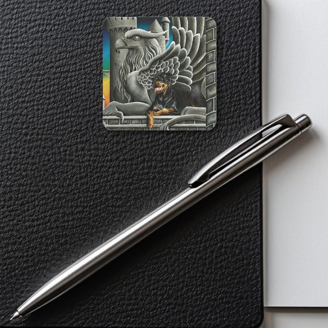 Majestic Dark Fantasy Rottweiler Gargoyle Castle Square Sticker (Creator Uploaded)