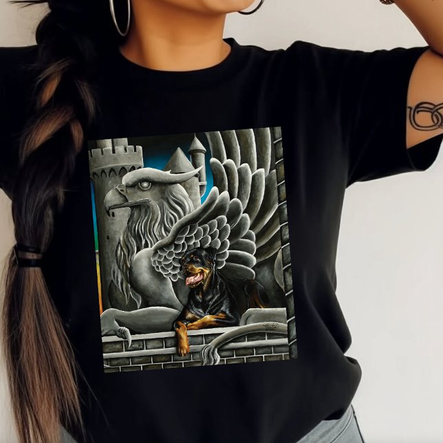 Majestic Dark Fantasy Rottweiler Gargoyle Castle T-Shirt (Creator Uploaded)