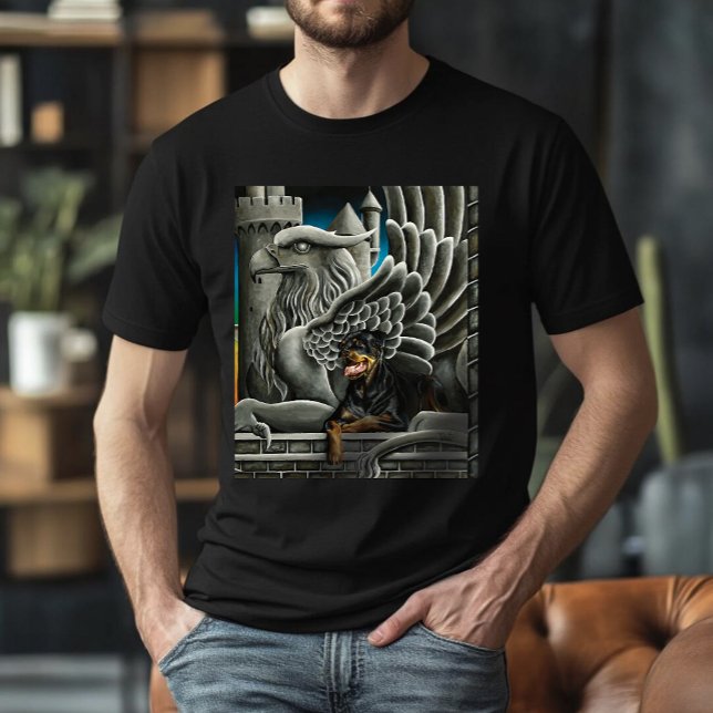 Majestic Dark Fantasy Rottweiler Gargoyle Castle T-Shirt (Creator Uploaded)