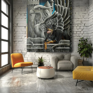 Majestic Dark Fantasy Rottweiler Gargoyle Castle Tapestry
