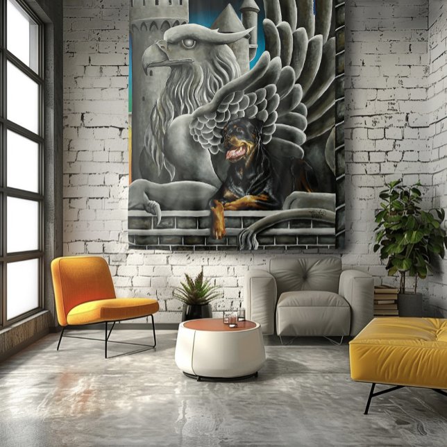 Majestic Dark Fantasy Rottweiler Gargoyle Castle Tapestry (Creator Uploaded)