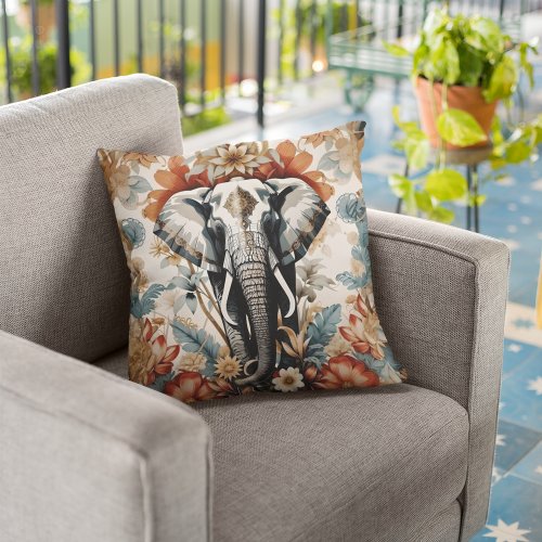 Majestic Decorated Elephant Wildlife Throw Pillow