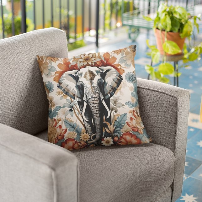 Majestic Decorated Elephant Wildlife Throw Pillow (Creator Uploaded)