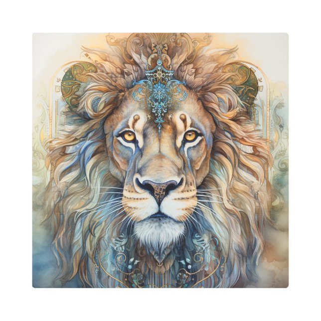 Majestic Decorated Lion Metal Print (Front)