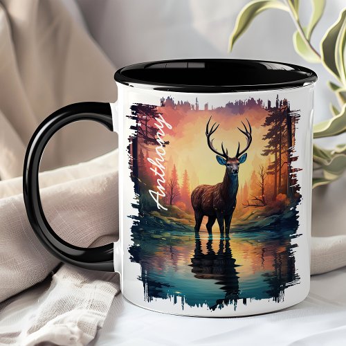 Majestic Deer At Sunset Lake Reflection Mug