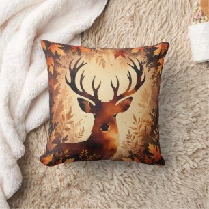 Majestic Deer Autumn Forest Throw Pillow