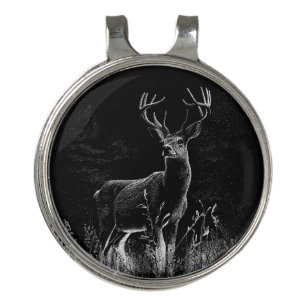 Majestic Deer – Black & White Wildlife Marker Golf Hat Clip