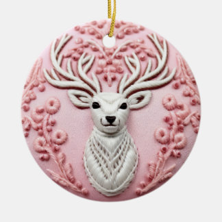 Majestic Deer Embroidery Ceramic Ornament