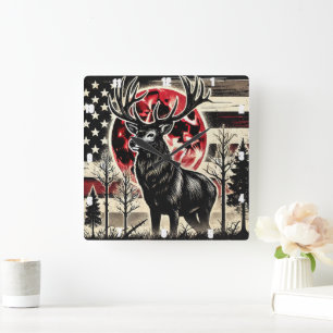 Majestic Deer Impressive Antlers Forest Nature Square Wall Clock