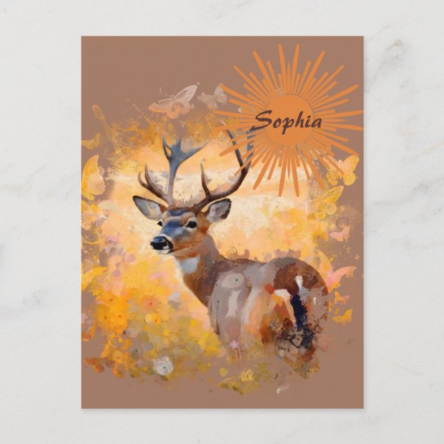 Majestic Deer in a Field of Wildflowers Postcard (Front)