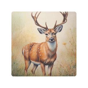 Majestic Deer In Autumn Forest Wildlife Metal Print