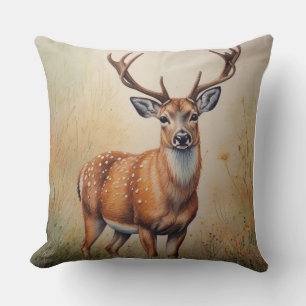 Majestic Deer In Autumn Forest Wildlife Throw Pillow