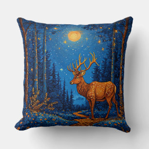 Majestic Deer In Enchanted Forest Nature 🦌 Throw Pillow
