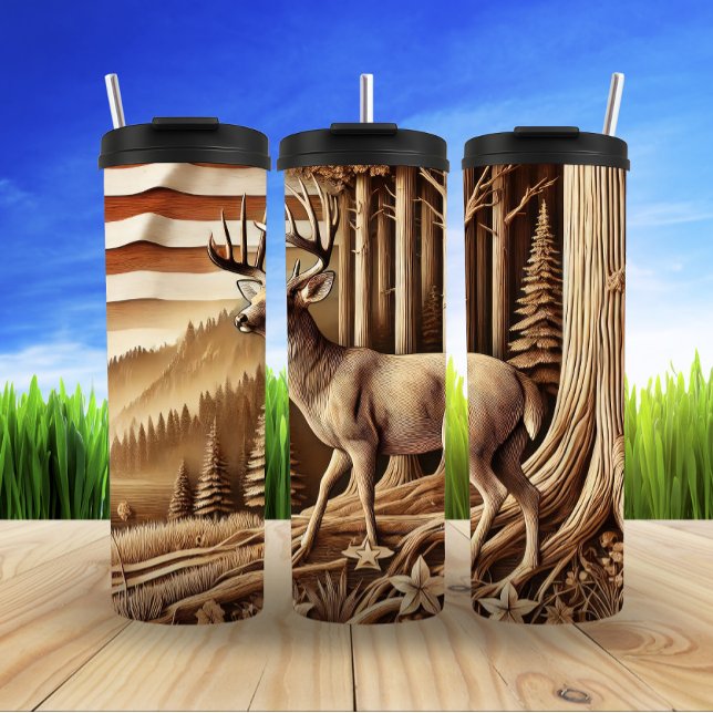 Majestic Deer in Serene Forest Thermal Tumbler (Creator Uploaded)