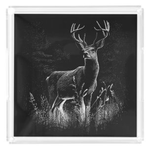 Majestic Deer in the Wilderness – Black&White Art Acrylic Tray
