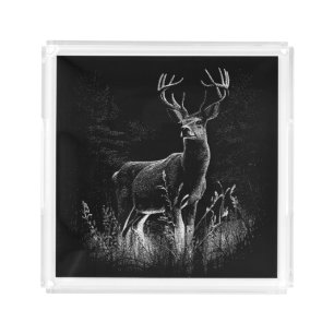 Majestic Deer in the Wilderness – Black&White Art Acrylic Tray