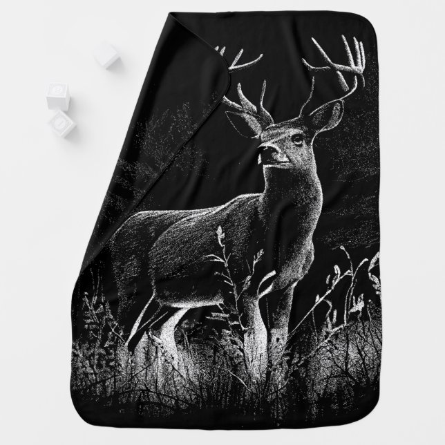 Majestic Deer in the Wilderness – Black&White Art Baby Blanket (In Situ)