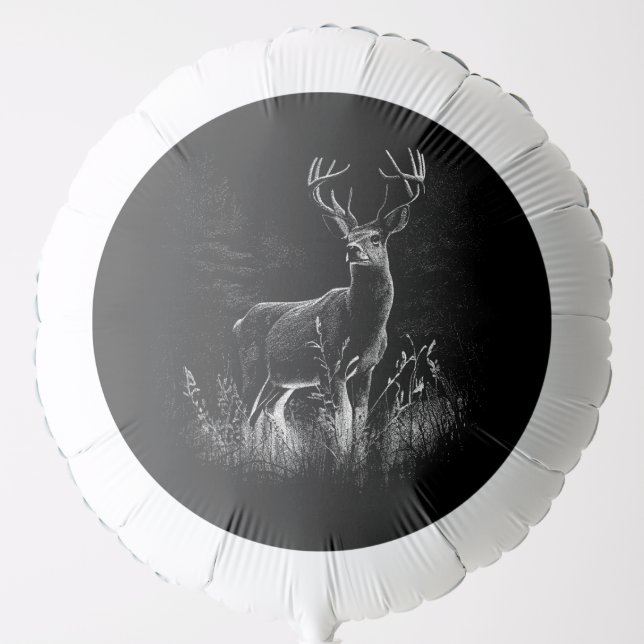 Majestic Deer in the Wilderness – Black&White Art  Balloon (Front)