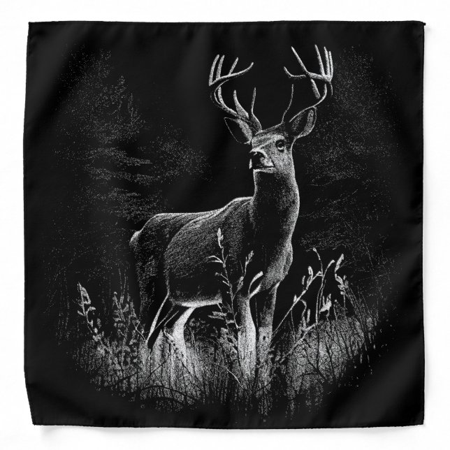 Majestic Deer in the Wilderness – Black&White Art Bandana (Front)