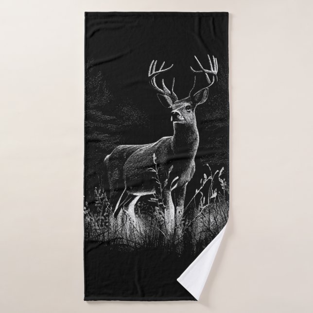 Majestic Deer in the Wilderness – Black&White Art  Bath Towel Set (Bath Towel)