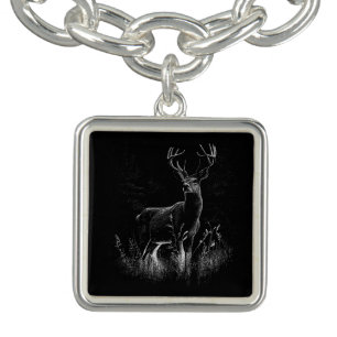Majestic Deer in the Wilderness – Black&White Art Bracelet