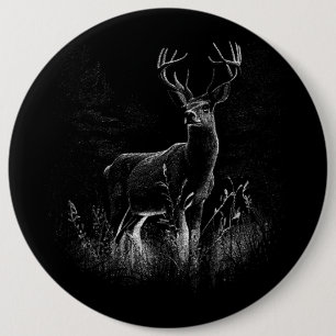 Majestic Deer in the Wilderness – Black&White Art Button