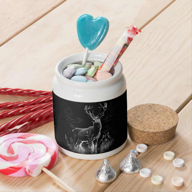 Majestic Deer in the Wilderness – Black&White Art Candy Jar (In Situ)