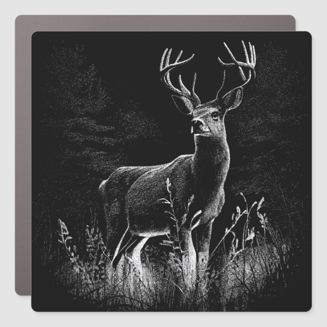 Majestic Deer in the Wilderness – Black&White Art  Car Magnet (Front)