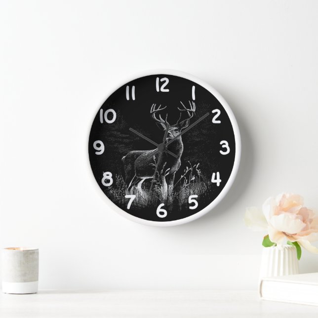 Majestic Deer in the Wilderness – Black&White Art Clock (Home)