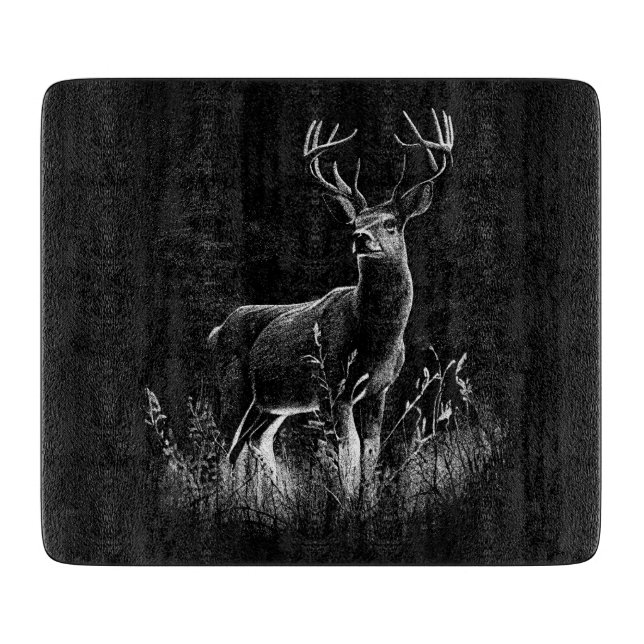 Majestic Deer in the Wilderness – Black&White Art Cutting Board (Front)