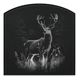 Majestic Deer in the Wilderness – Black&White Art Door Sign