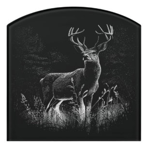 Majestic Deer in the Wilderness – Black&White Art Door Sign