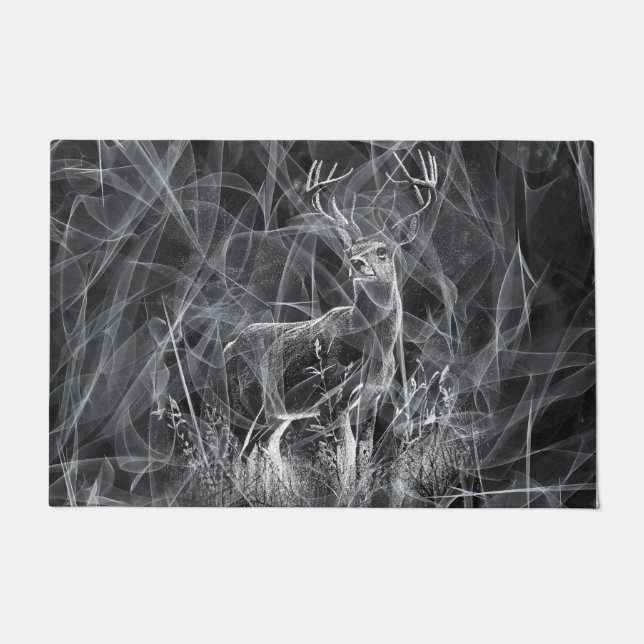 Majestic Deer in the Wilderness – Black&White Art Doormat (Front)