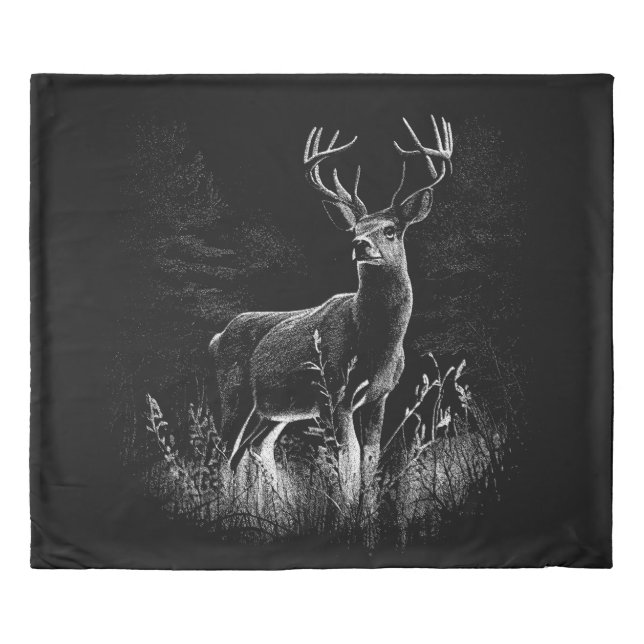 Majestic Deer in the Wilderness – Black&White Art Duvet Cover (Front)