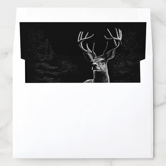 Majestic Deer in the Wilderness – Black&White Art  Envelope Liner (In Envelope)