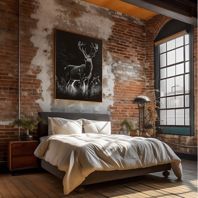 Majestic Deer in the Wilderness – Black&White Art Faux Canvas Print (Creator Uploaded)