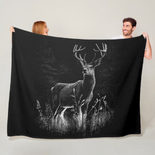 Majestic Deer in the Wilderness – Black&White Art Fleece Blanket