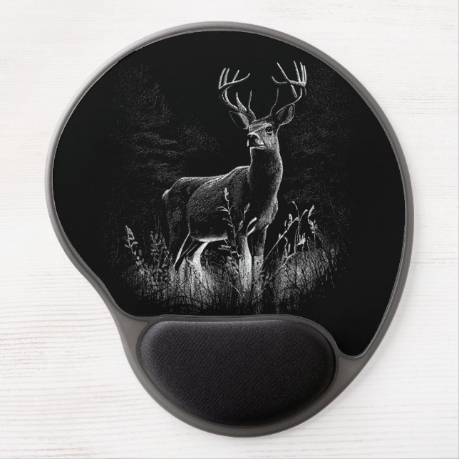 Majestic Deer in the Wilderness – Black&White Art Gel Mouse Pad (Front)