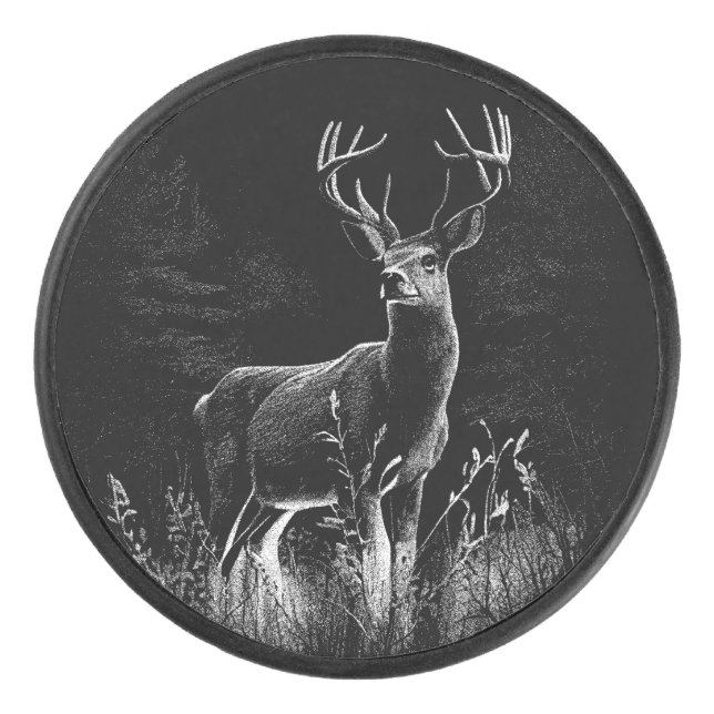Majestic Deer in the Wilderness – Black&White Art Hockey Puck (Front)