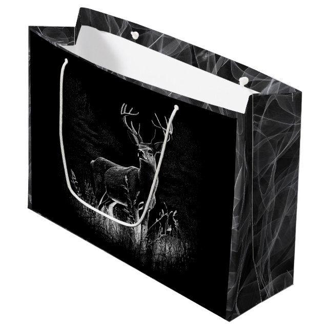 Majestic Deer in the Wilderness – Black&White Art Large Gift Bag (Front Angled)