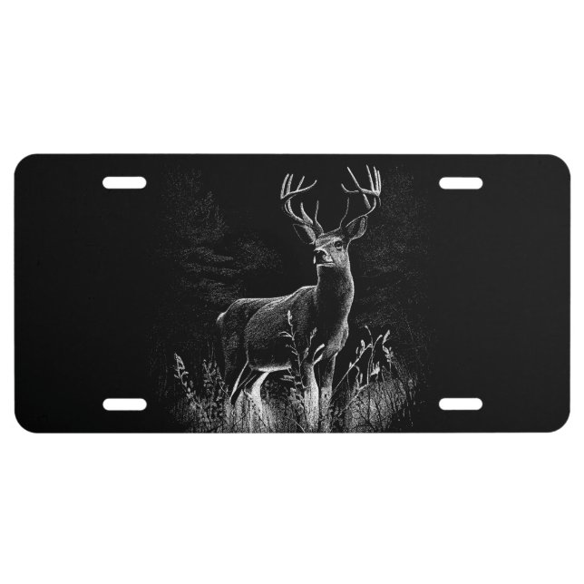 Majestic Deer in the Wilderness – Black&White Art License Plate (Front)