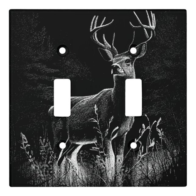 Majestic Deer in the Wilderness – Black&White Art Light Switch Cover (Front)