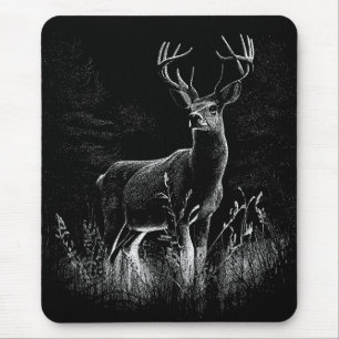 Majestic Deer in the Wilderness – Black&White Art Mouse Pad