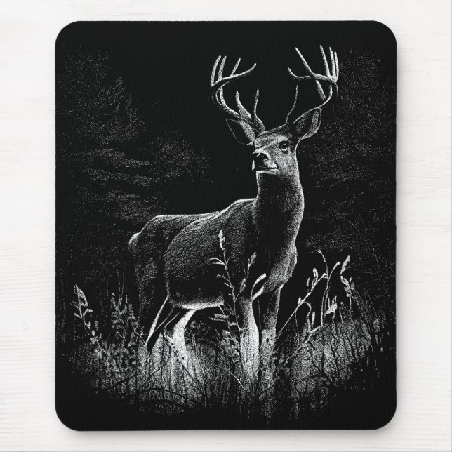 Majestic Deer in the Wilderness – Black&White Art  Mouse Pad (Front)