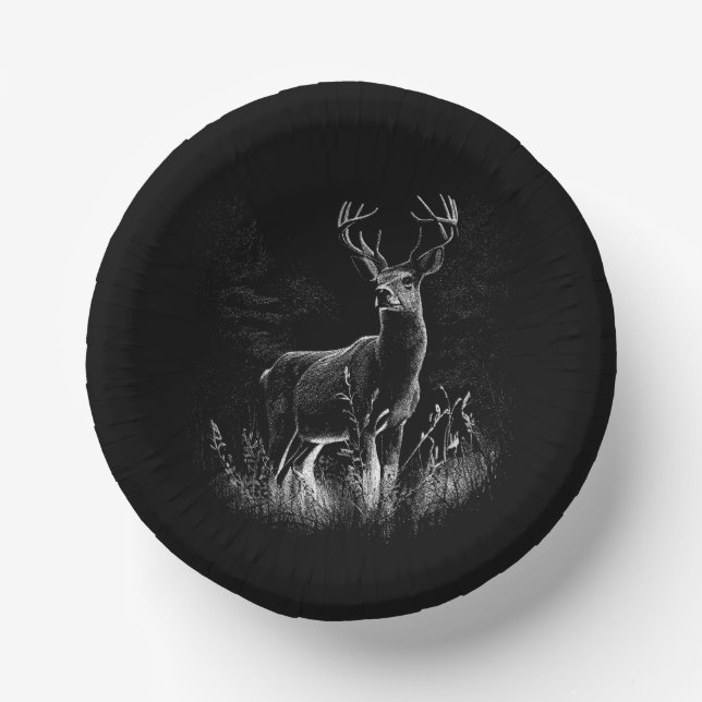 Majestic Deer in the Wilderness – Black&White Art Paper Bowls (Front)