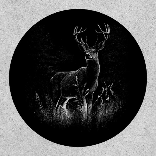 Majestic Deer in the Wilderness – Black&White Art Patch (Front)