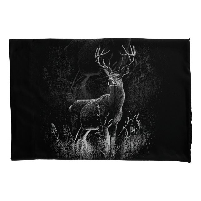 Majestic Deer in the Wilderness – Black&White Art Pillow Case (Front-Left)