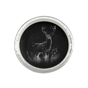 Majestic Deer in the Wilderness – Black&White Art Ring